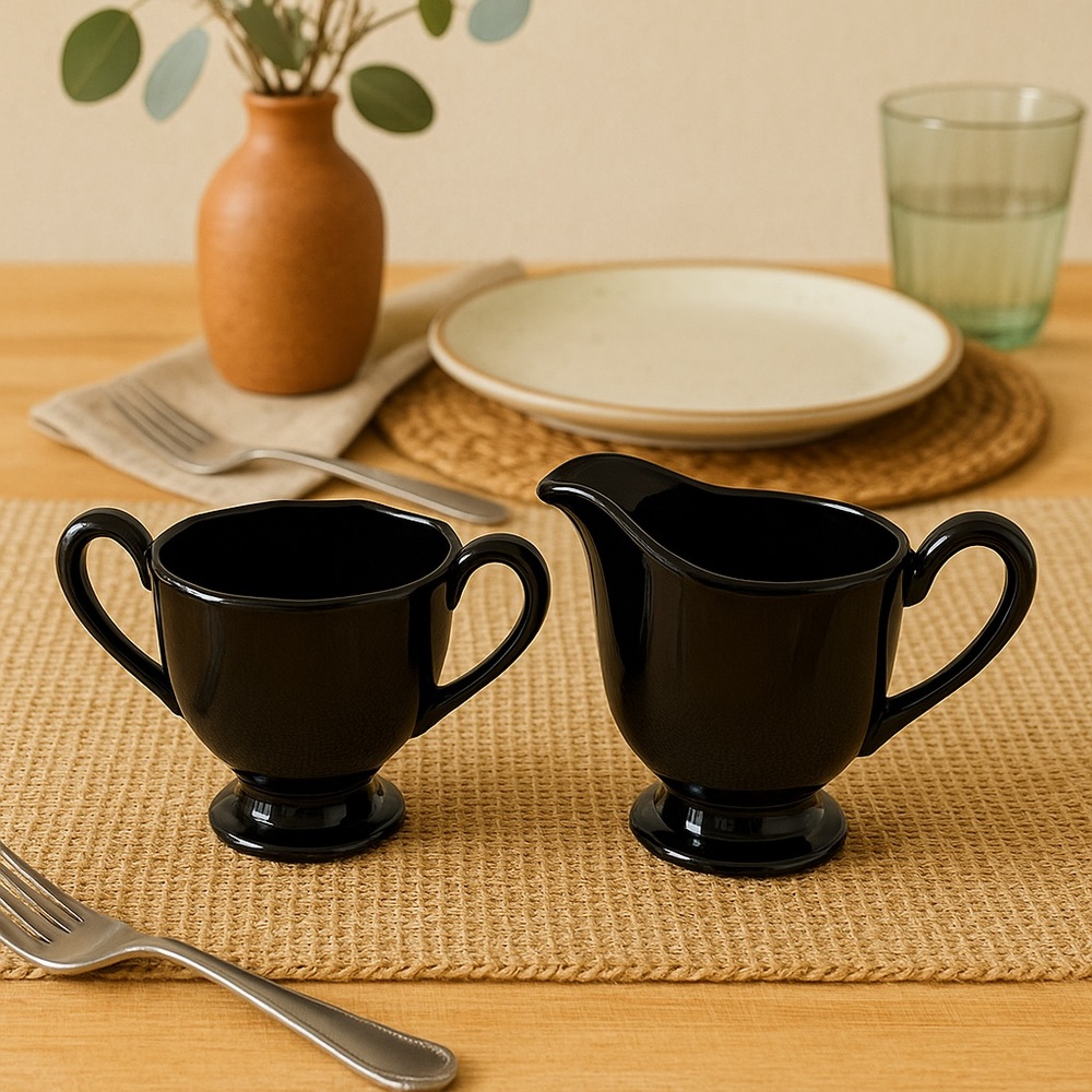 Vintage Elegant Fostoria FAIRFAX Ebony Glossy Black Glass Creamer Open Sugar - Picture 14 of 14
